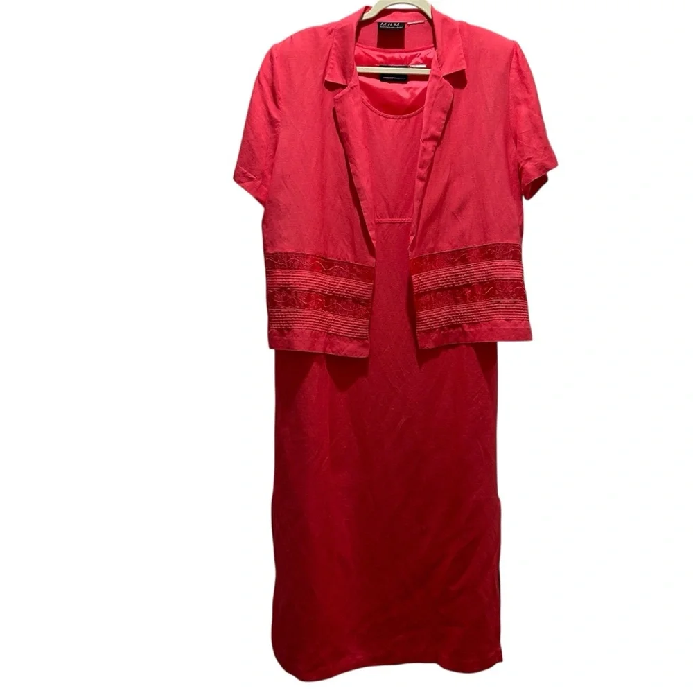 MHM Linen Blend Lined Maxi Dress with Jacket and J Jill Scarf - Size 12 - Picture 2 of 8